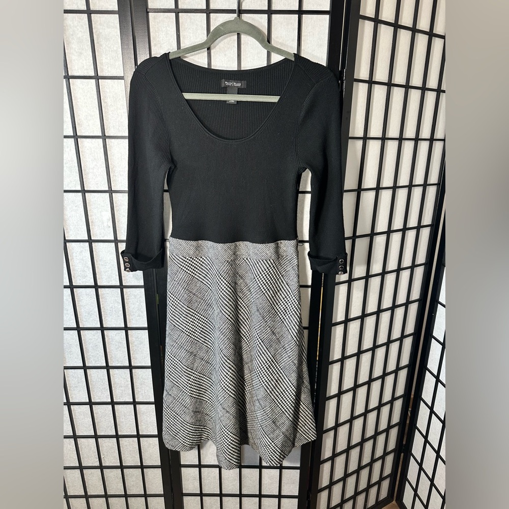 White House Black Market Black and Gray Long Sleeve Dress
